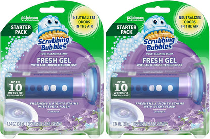 Scrubbing Bubbles Fresh Gel Toilet Bowl Cleaning Stamps, Helps Keep Toilet Clean and Helps Prevent Limescale & Rings, Lavender Scent, 1 Dispenser with 6 Fresh Gel Stamps (Pack of 2)