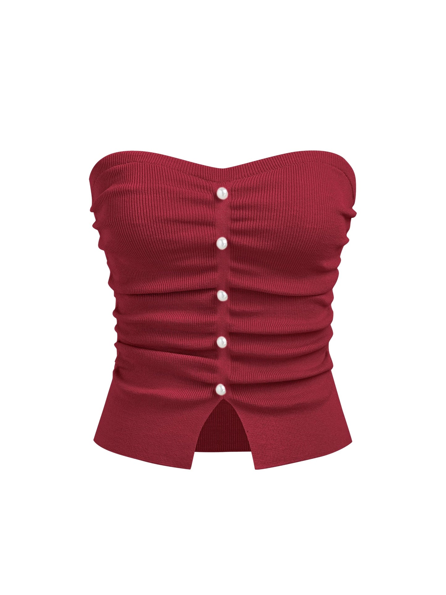 CIDER Faux Pearl Tube Tops for Women Crop Knit Split Hem Ruched Going Out Tops Cute Summer Outfits Y2K