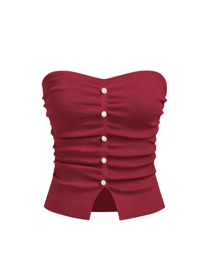 CIDER Faux Pearl Tube Tops for Women Crop Knit Split Hem Ruched Going Out Tops Cute Summer Outfits Y2K