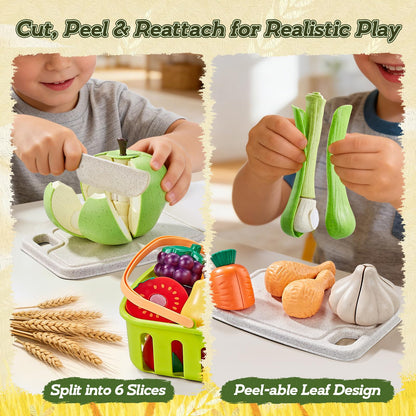LAUGIGLE Pretend Play Food for Kids Kitchen, 78Pc Cutting Toy Food with Storage Bag