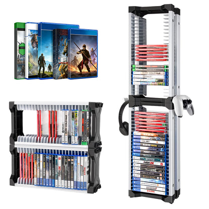 ASFSKY Video Game Storage Tower - 24 Games Holder Stand with 2 Controller Hooks Universal Video Game Organizer Compatible with PS5, PS4, Xbox & Switch Games (23Pcs)