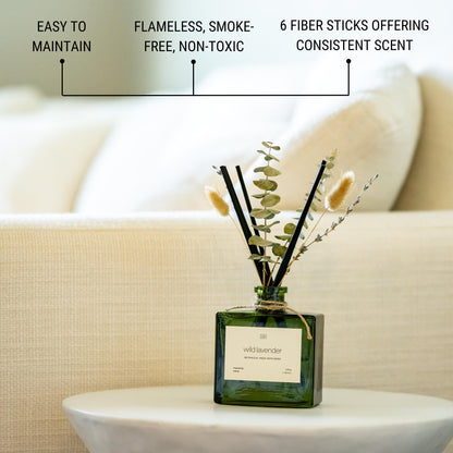 Craft & Kin Reed Diffuser with Dried Flowers | 5 oz Stone Fruit & Sage Scented Holiday Reed Diffusers for Home, Bathroom | Scent Sticks | Elegant Fragrance Home Decor for Men & Women