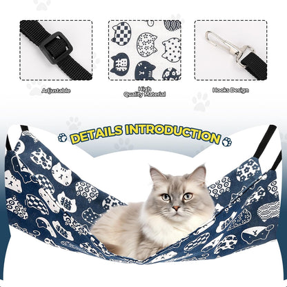 Admaison Cat Hammock for Cage Hanging Reversible 2Pack,Pet Hammock Bed Adjustable,Soft Sleeping Hammock for Cats,Ferret,Puppy,Rabbits,Small Animals (M, CAT)