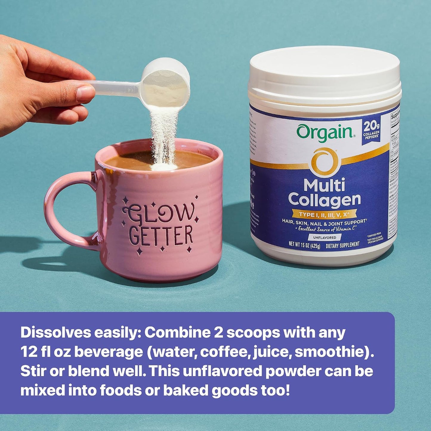Orgain 20g Hydrolyzed Multi Collagen Peptides Powder, Unflavored, 15oz