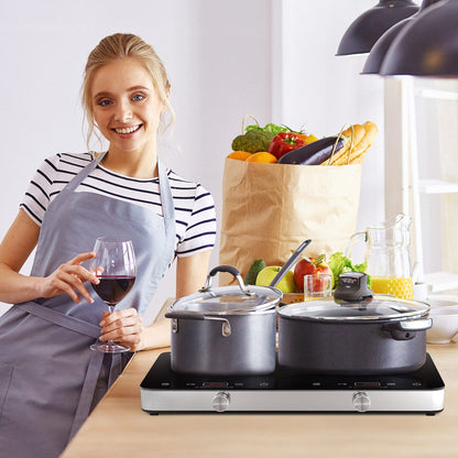 COOKTRON Double Induction Cooktop Burner with Fast Warm-Up Mode, 1800w 2 Burner with 10 Temperature 9 Power Settings, Portable Dual Induction Cooker Cooktop with Child Safety Lock & Time