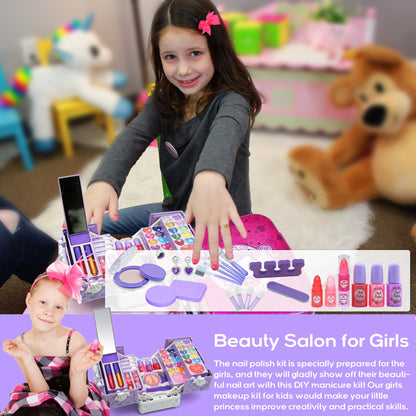 Kids Makeup Kit for Girl - 52 PCS Safe and Washable Makeup for Kids, Real Girls Makeup Kit, Toddler Makeup Kit with Cosmetic Case, Girls Toys Age 4-12, Princess Toys Birthday Gifts for Girls