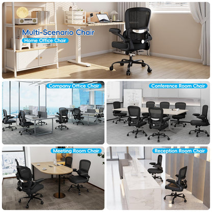 TRALT Ergonomic Office Chair - Desk Chair with Adjustable Lumbar Support Computer Chair - Mesh Comfy Chair with Flip-up Armrests - Gaming Chairs for Adults Home Office (Leather, White)