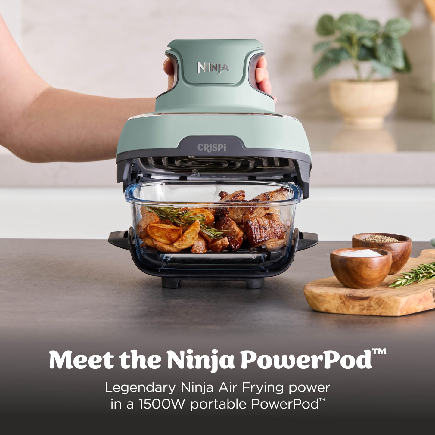 Ninja Crispi 4 in 1 Glass Air Fryer, 450°F, Non Toxic, 4QT and 6 Cup Containers with Lids, Dishwasher Safe, Cyberspace Gray, 1 Count, FN101GY