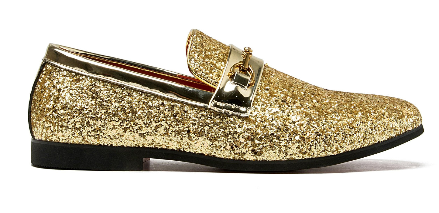 Men Loafer Metallic Textured Slip-on Glitter Sequins Fashion Wedding Dress Shoes Golden