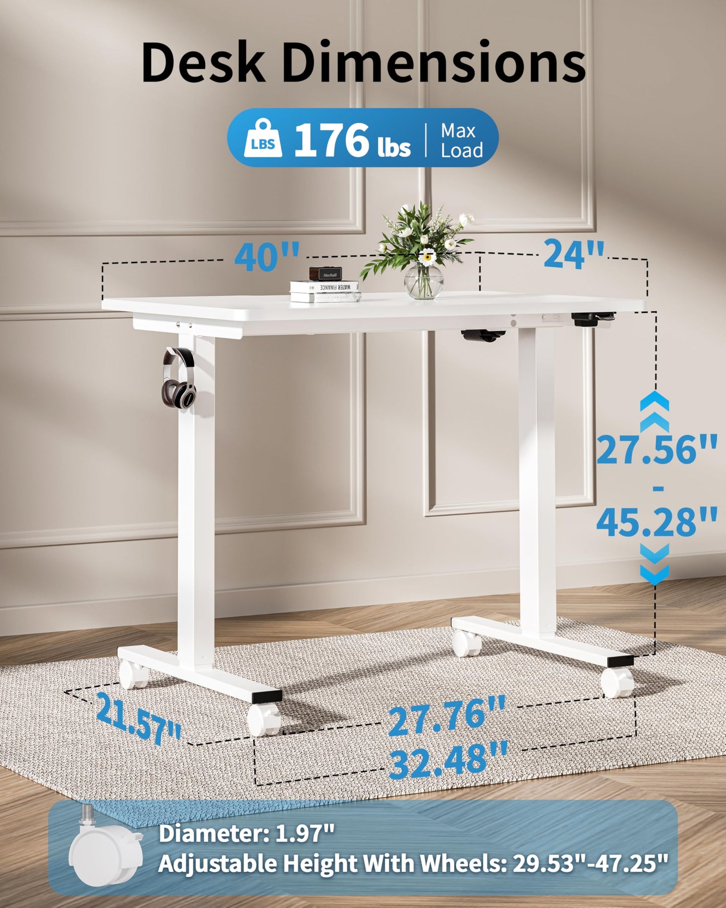 Okin Small Electric Standing Desk, 36" x 24" Whole Piece Height Adjustable Desk, Oak Sit to Stand Computer Workstation with Wheels for Home Office