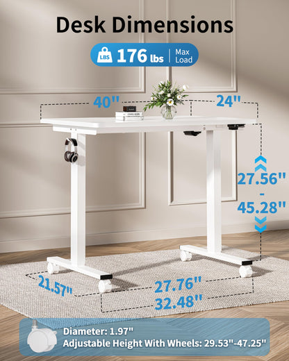 Okin Small Electric Standing Desk, 36" x 24" Whole Piece Height Adjustable Desk, Oak Sit to Stand Computer Workstation with Wheels for Home Office
