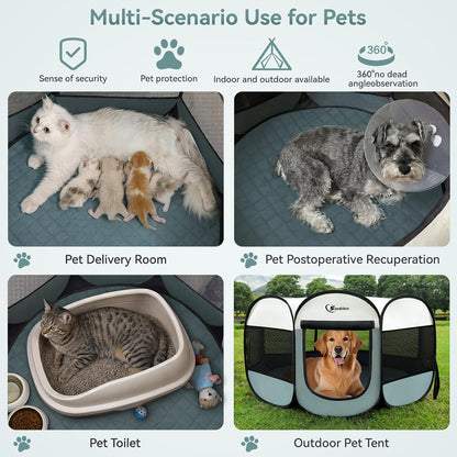 Siedihit Dog Cat Playpen, Puppy Pet Playpen Indoor for Small Dog Crate Tent Cage Outdoor, Portable Pop Up Dogs Enclosure Kennel with Carrying Case for Dogs/Cats/Rabbits(Grey, Small
