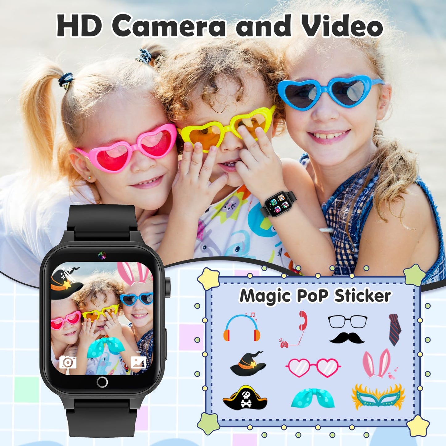 Luyiilo Smart Watch for Kids, with 26 Puzzle Games, Touch Screen, HD Camera, Alarm Clock, Toys for Ages 4-12 Years Old.Birthday Gift for Boys Girls (Blue)