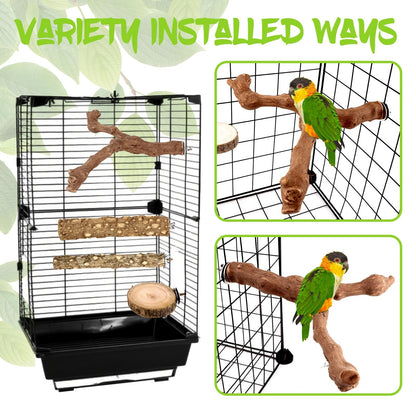 8 PCS Bird Perch Set for Cage - Natural Apple Wood Platforms & Hardwood Branches for Parakeets, Budgies, Cockatiels - Small Bird Habitat Gym, Climbing Stand & Safe Chew Toys