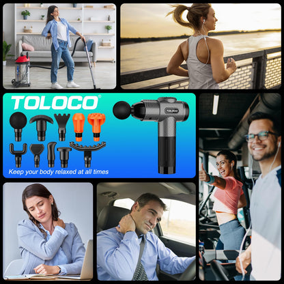 TOLOCO Massage Gun, Deep Tissue Back Massage for Athletes for Pain Relief, Percussion Massager with 10 Massages Heads & Silent Brushless Motor, Fathers Day Dad Gifts, Black