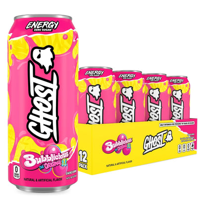 GHOST Energy Drink, Zero Sugars, 12-Pack, Cherry Limeade, 16oz | Energy & Focus Pre Workout Drink, No Artificial Colors, Gluten-Free, Vegan - 200MG Natural Caffeine, L-Carnitine, Taurine