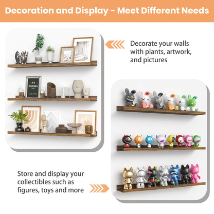 upsimples Floating Shelves for Wall, Wall Shelves for Decor Storage Set of 6, Wall Mounted Wood Shelf for Bedroom, Living Room, Bathroom, Kitchen, Picture Ledge Shelf, Black