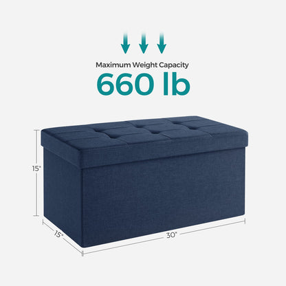 SONGMICS MAZIE Collection - 30 Inches Folding Storage Ottoman Bench, Ottoman Foot Rest, End of Bed Bench, Storage Chest, Load 660 lb, for Living Room, Bedroom, Entryway, Dark Gray ULSF47K