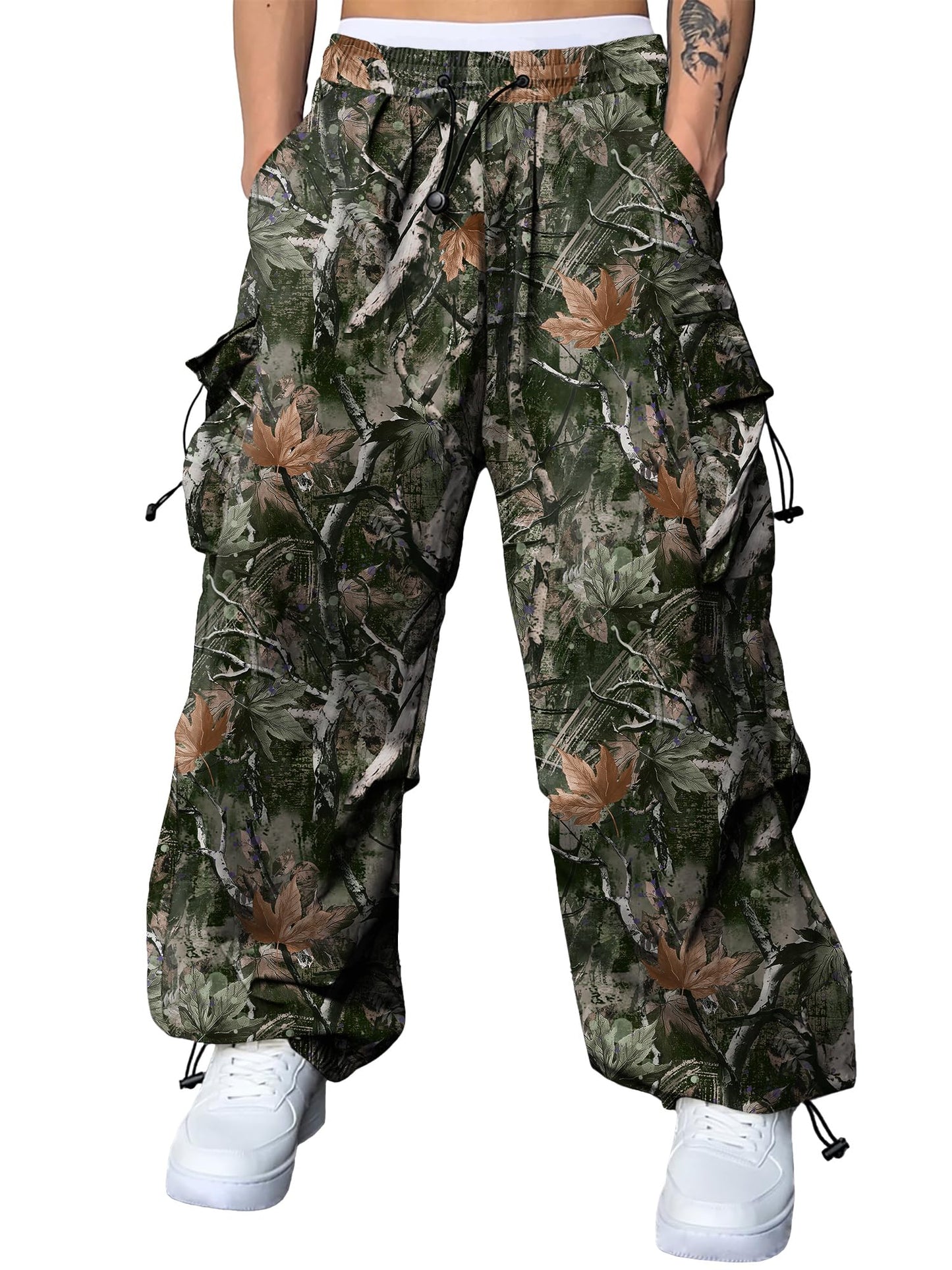 JMIERR Mens Loose Fit Drawstring Y2K Baggy Parachute Cargo Pants | Harem Joggers, Utility Flap, Deep Side Pockets, Elastic Waistband, Adjustable Hem, Streetwear, Casual Wear, Outdoor Hiking