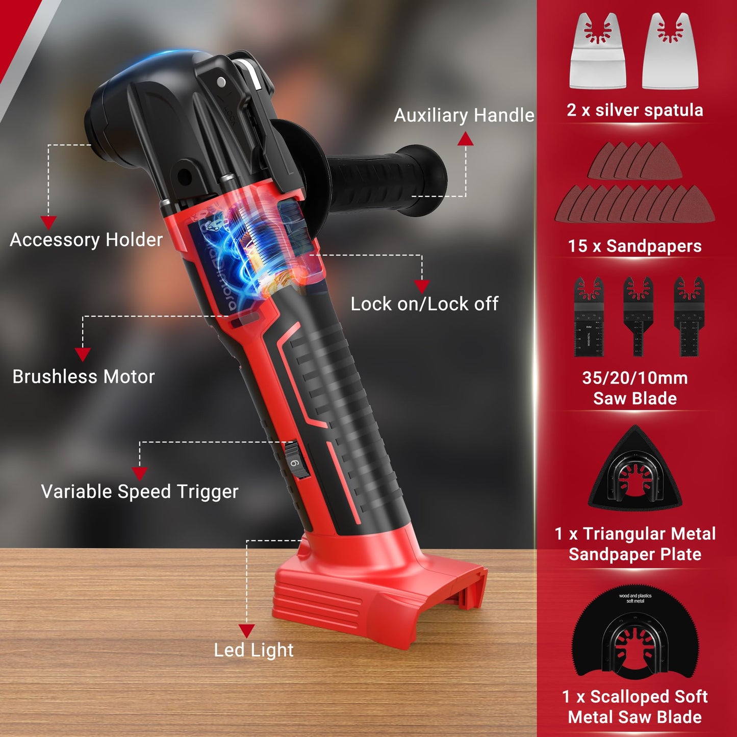 bellaDimora Oscillating Multi-Tool Compatible with DeWalt 20V MAX, 600W Brushless Motor (6000-20000 OPM), 23-Piece Accessory Kit for Cutting Sanding Scraping, Heavy-Duty Power Tool(No Battery)