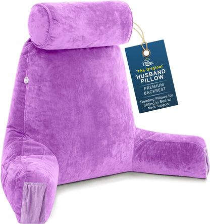 Husband Pillow XXL The Original for Adults - 30" Tall Backrest for Sitting Up in Bed - Firm Support Reading & Bed Rest Pillows for Adults, Neck Roll, Removable Cover - TV - Dark Grey