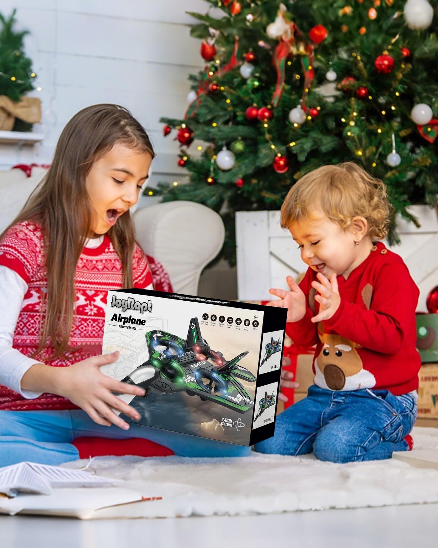 JoyRapt Form RC Plane Drones for Kids, Remote Control Airplane, Aircrafts for Boys and Girls, Jet Helicopter Drones with LED Lights 360° Flip, 4 Rechargeable Batteries (Two Pack)