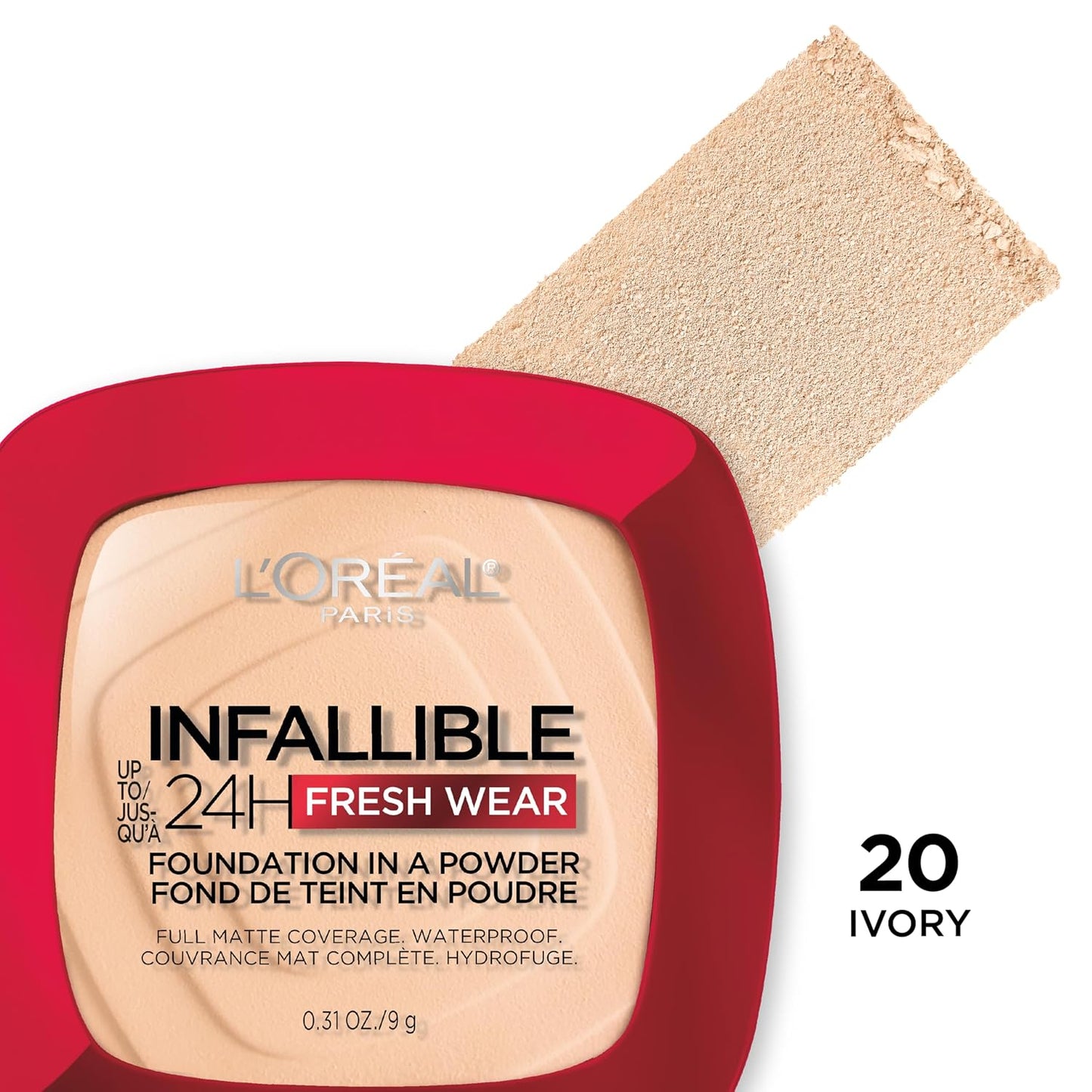 L'Oreal Paris Makeup Infallible Fresh Wear Foundation in a Powder, Up to 24H Wear, Waterproof, Vanilla, 0.31 oz. (Packaging May Vary)