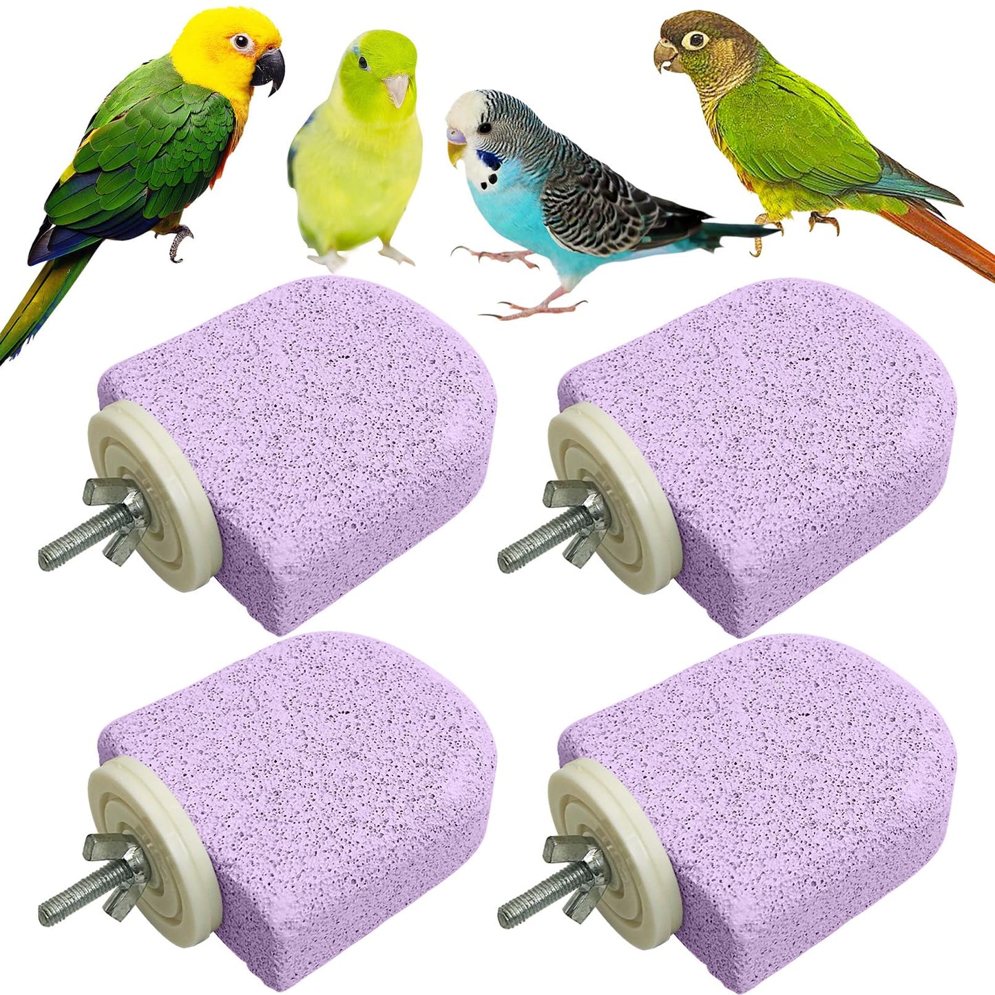 PINVNBY 4 PCS Bird Perch Stands Parrot Calcium Perch Beak Grinding Stone Foot Claws Trimmer Parakeet Platform Parrot Chewing Toys for Small Medium Cockatiel Conure Lovebird Finch