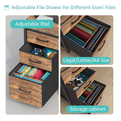 Lufeiya Computer Desk with File Drawers Cabinet, 47 Inch Reversible Home Office Desks with Filing Cabinet for Small Space, Gaming Study Writing Table PC Desks, Black
