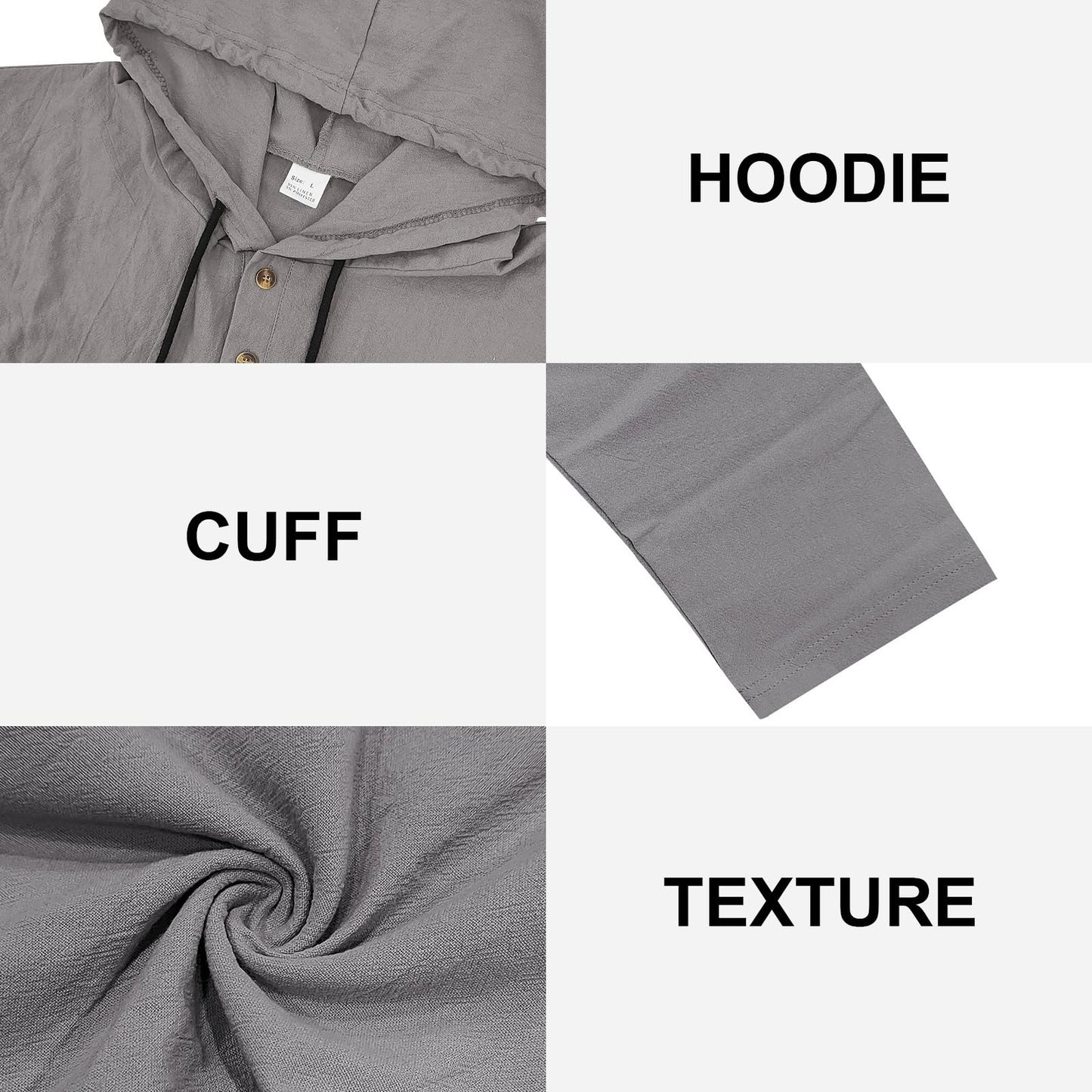 Mens Cotton Linen Hoodies Long Sleeve Button Down Shirts Casual Hawaiian Beach Yoga Sweatshirts