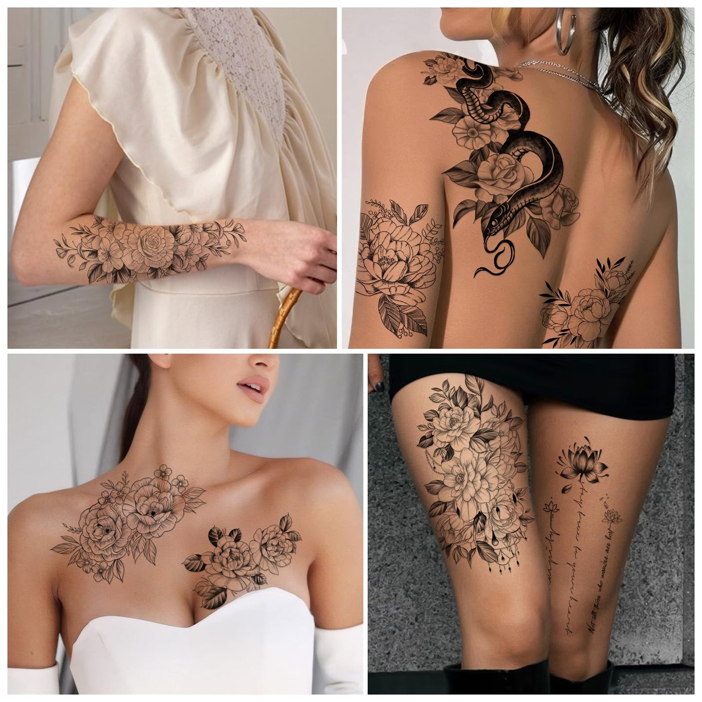 Yazhiji 36 Sheets Temporary Tattoos Stickers, 12 Sheets Fake Body Arm Chest Shoulder Tattoos for Men or Women with 24 PCS Tiny Black Tattoos