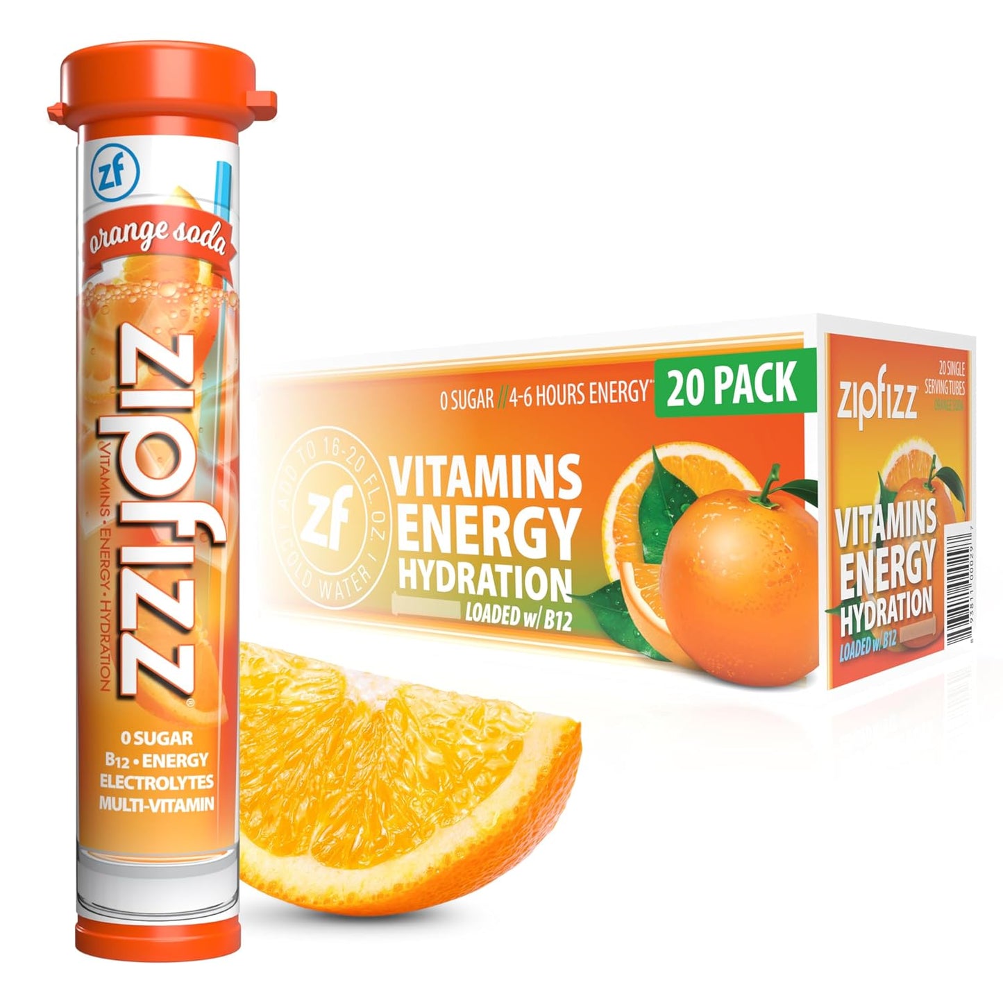 Zipfizz Daily Energy Drink Powder, Blood Orange, 20 Pack | 3-in-1 Sustained Energy, Rapid Hydration, and Essential Vitamins | Sugar-Free | Electrolyte Powder | Contains Vitamin B-12 & Antioxidants