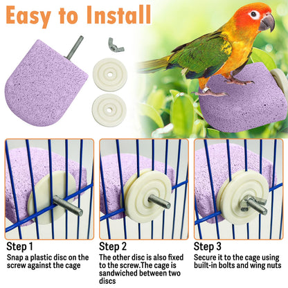 PINVNBY 4 PCS Bird Perch Stands Parrot Calcium Perch Beak Grinding Stone Foot Claws Trimmer Parakeet Platform Parrot Chewing Toys for Small Medium Cockatiel Conure Lovebird Finch