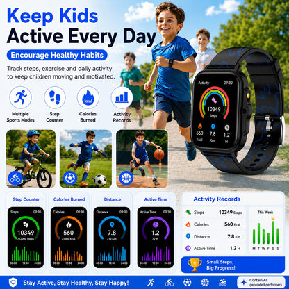 Smart Watch for Kids Boys Age 5-12, Ai Functions Games HD Touch Screen Watches with Video Camera Music Player Pedometer Heart Rate Sleep Tracker Christmas Birthday Gifts for Boys (Camouflage, 1.85")