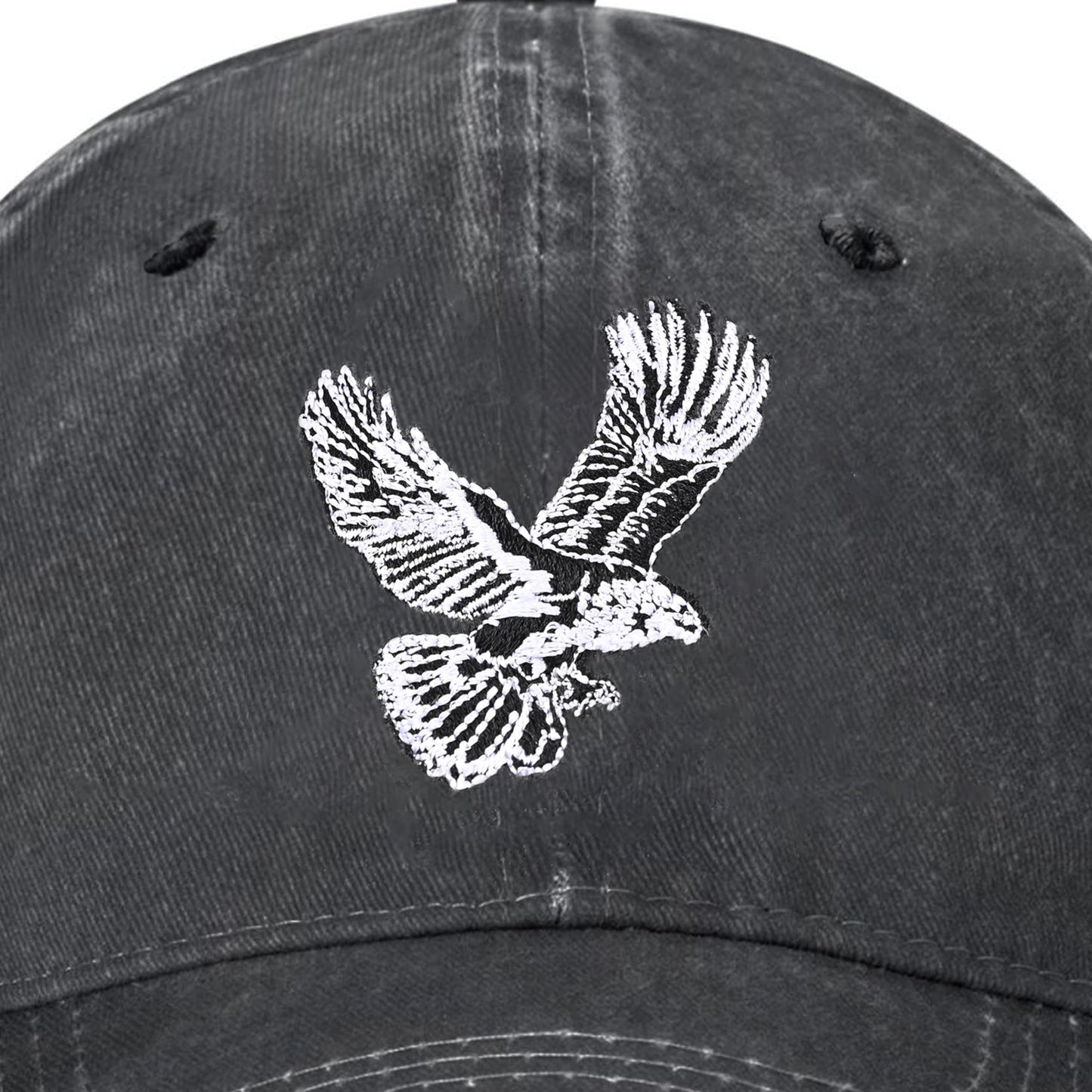 Embroidered Baseball Cap Adjustable Vintage Washed Distressed Denim Baseball Hat for Women Men