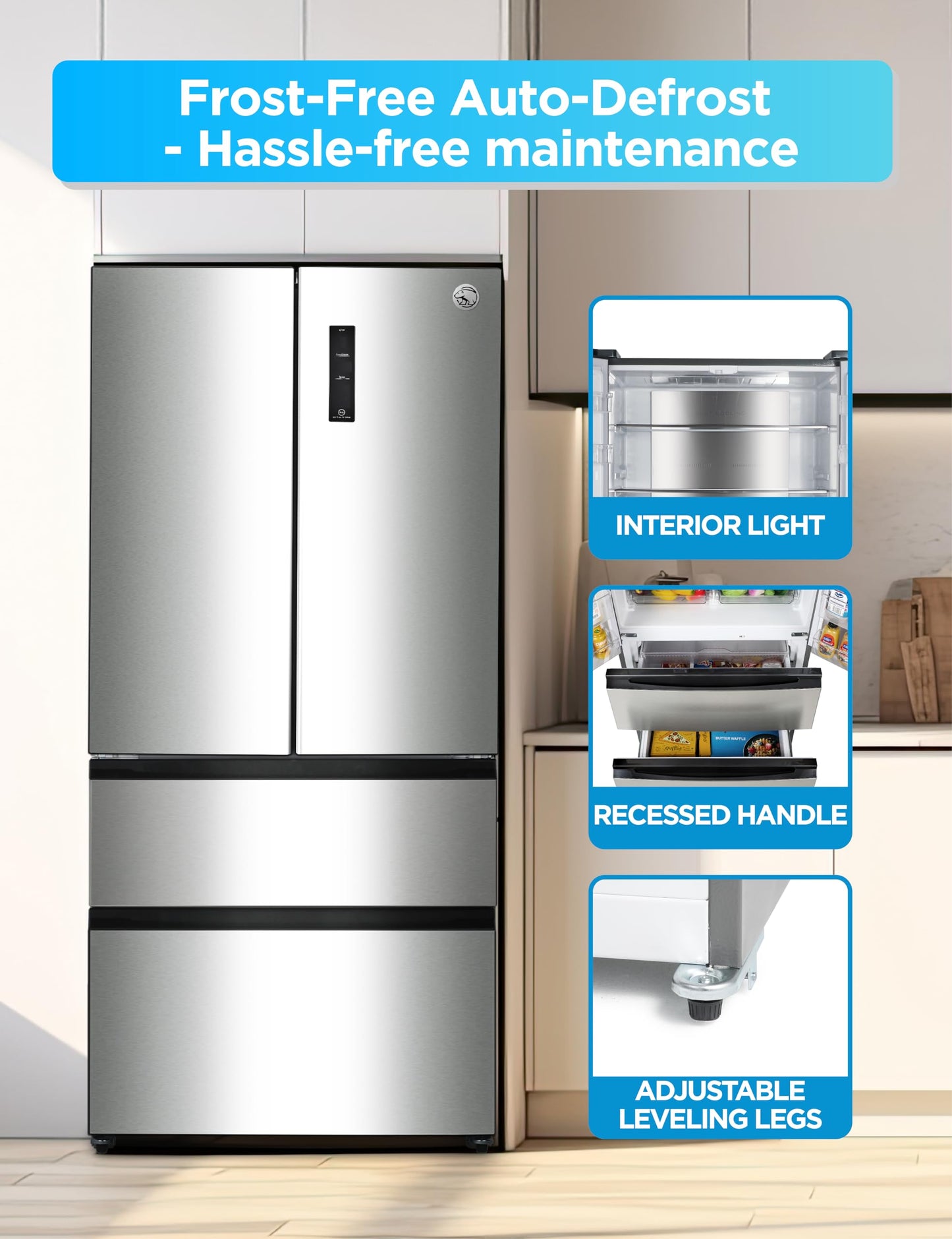 Commercial Cool 20 Cu. Ft. Top Mount Refrigerator with Freezer, 2-Door Refrigerator with Top Freezer and Adjustable Temperature Control, Ice Maker Ready, Energy Star Certified, Stainless Look