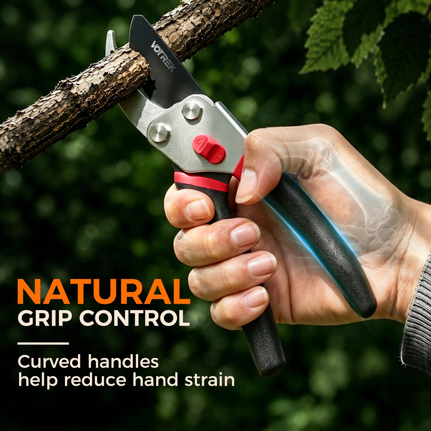 VOTREK® Pruning Shears, 8.5” Professional Garden Pruner with Jam-Proof Spring & Ever-Sharp SK5 Blade, Ergonomic Bypass Clippers for Rose, Tree Trimming, Heavy Duty Bonsai Scissor for Weak Hand