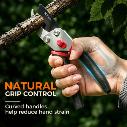 VOTREK® Pruning Shears, 8.5” Professional Garden Pruner with Jam-Proof Spring & Ever-Sharp SK5 Blade, Ergonomic Bypass Clippers for Rose, Tree Trimming, Heavy Duty Bonsai Scissor for Weak Hand