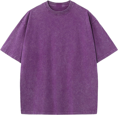 Men's Cotton T-Shirts Oversized Unisex Short Sleeves Casual Loose Wash Solid Basic Tee Tops