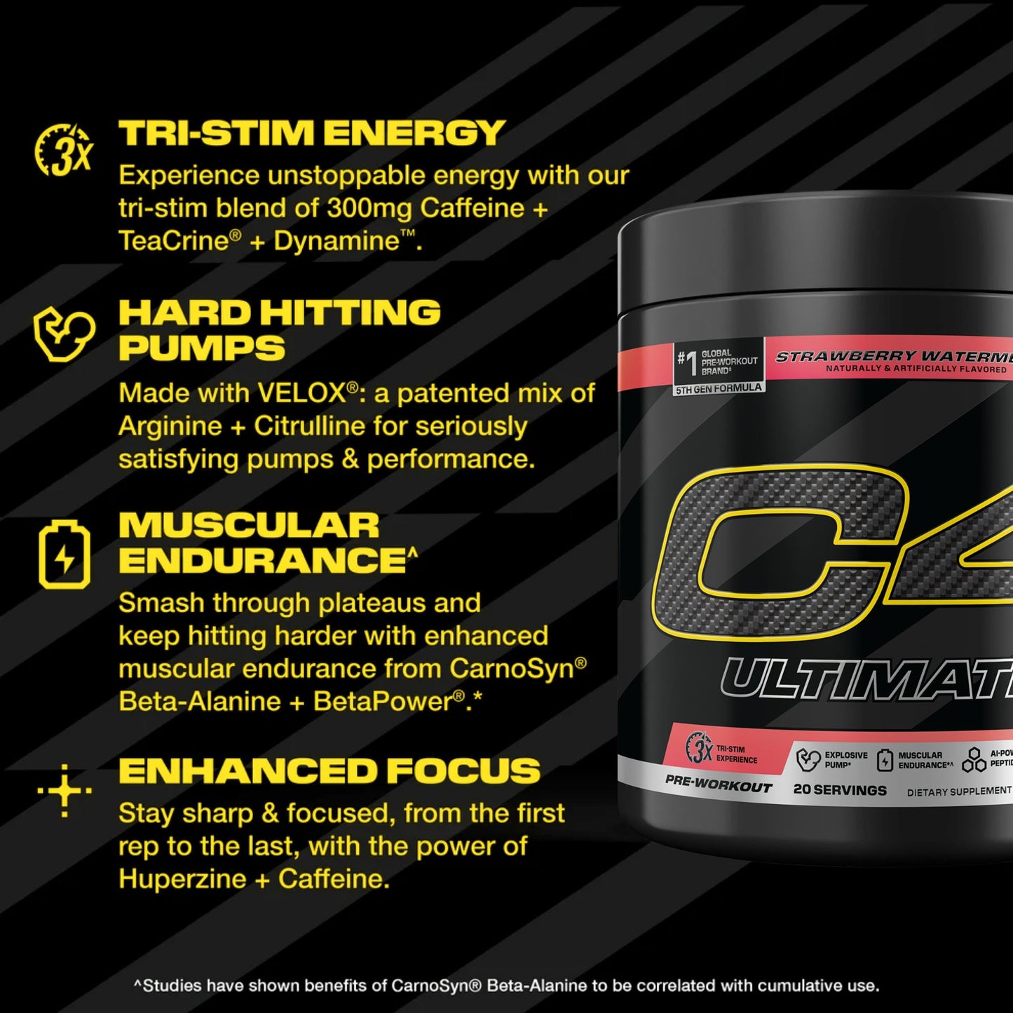 C4 Ultimate Pre Workout Powder Watermelon - Sugar Free Preworkout Energy Supplement for Men & Women - 300mg Caffeine + 3.2g Beta Alanine + 2 Patented Creatines - 20 Servings