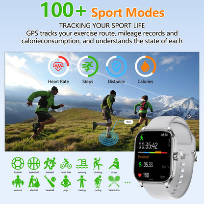 Smart Watch for Women Men, GPS Smartwatches with Heart Rate/SpO2/Sleep/Stress Monitor, 100+ Sports Fitness Watches, IP68 Waterproof Activity Tracker for Android/ iOS Phone (Silver, 1.96"_GPS+Map)