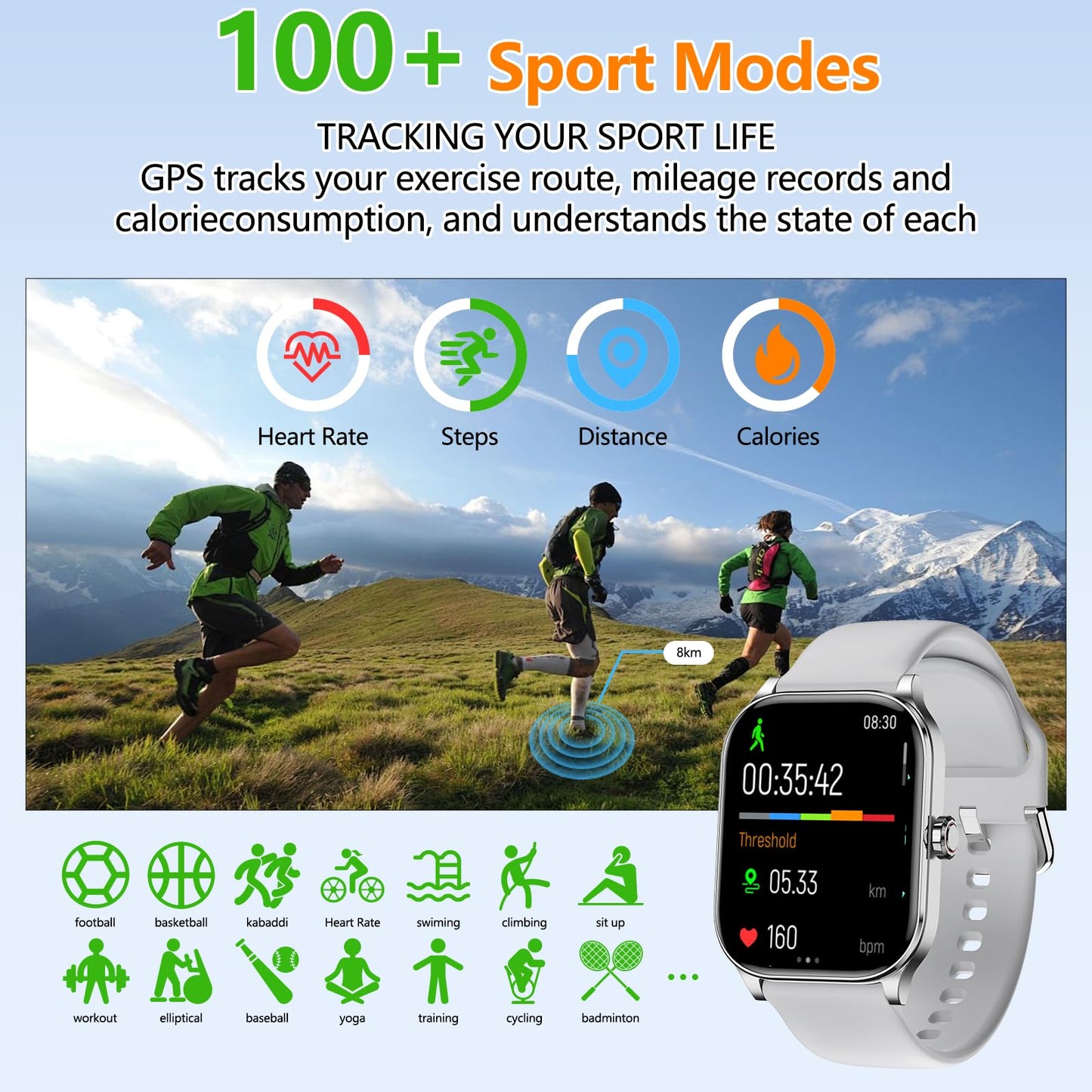 Smart Watch for Women Men, GPS Smartwatches with Heart Rate/SpO2/Sleep/Stress Monitor, 100+ Sports Fitness Watches, IP68 Waterproof Activity Tracker for Android/ iOS Phone (Silver, 1.96"_GPS+Map)