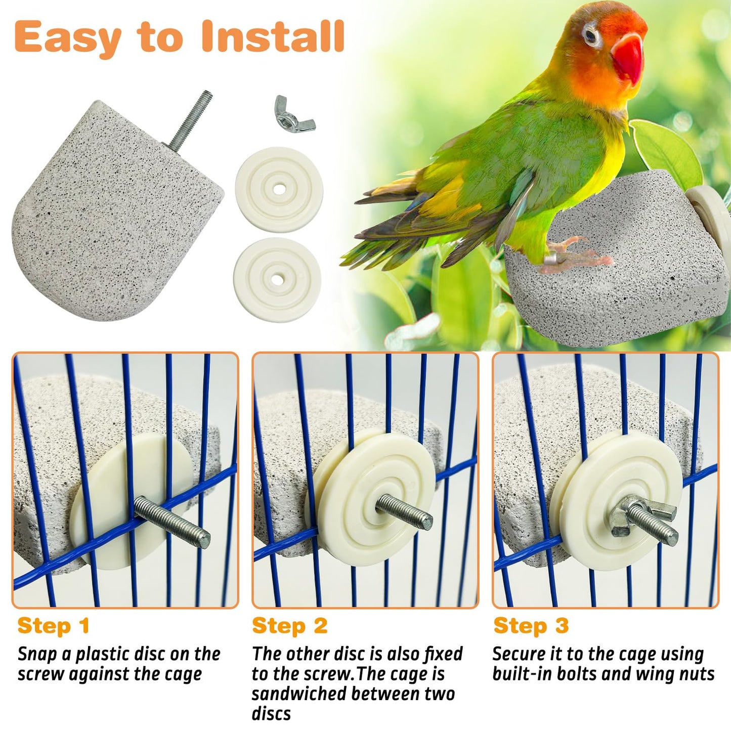 PINVNBY 4 PCS Bird Perch Stands Parrot Calcium Perch Beak Grinding Stone Foot Claws Trimmer Parakeet Platform Parrot Chewing Toys for Small Medium Cockatiel Conure Lovebird Finch
