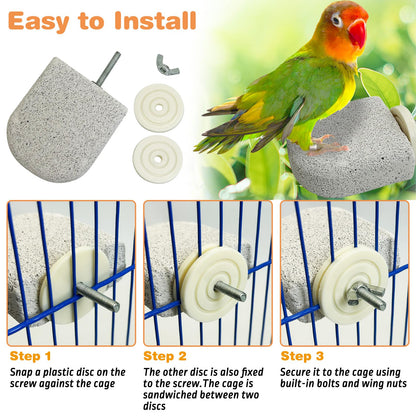 PINVNBY 4 PCS Bird Perch Stands Parrot Calcium Perch Beak Grinding Stone Foot Claws Trimmer Parakeet Platform Parrot Chewing Toys for Small Medium Cockatiel Conure Lovebird Finch