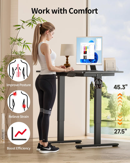 Okin Small Electric Standing Desk, 36" x 24" Whole Piece Height Adjustable Desk, Oak Sit to Stand Computer Workstation with Wheels for Home Office