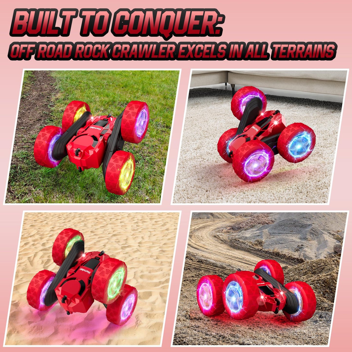 Hamdol Remote Control Car for Kids, 360° Rotating Double-Sided RC Car with LED Headlights, 4WD 2.4GHz Electric Rechargeable Toy Vehicle for Boys and Girls, Perfect Birthday