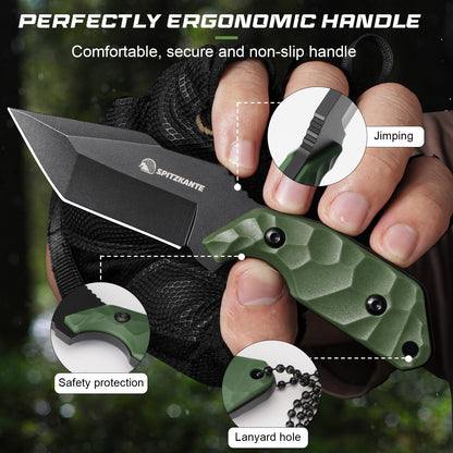 Neck Knife with Sheath and Necklace X-TAN-K, Horizontal Carry Knife with Full Tang Tanto 5Cr14MoV Steel Blade, Khaki ABS Handle, EDC, Outdoor, Camping & Hiking