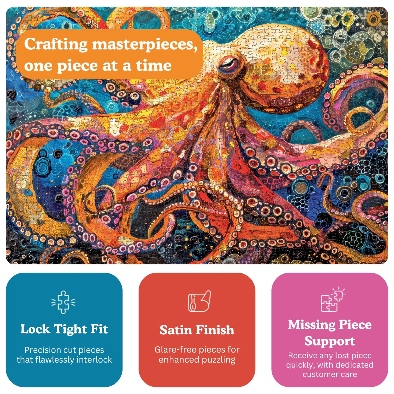 Cross & Glory | Jigsaw Puzzles 1000 Pieces for Adults | Deep Blue Octopus Odyssey | Ocean Octopus Puzzles for Adults | Challenging Brain Teaser Ocean Puzzle | 20 x 27 Inches