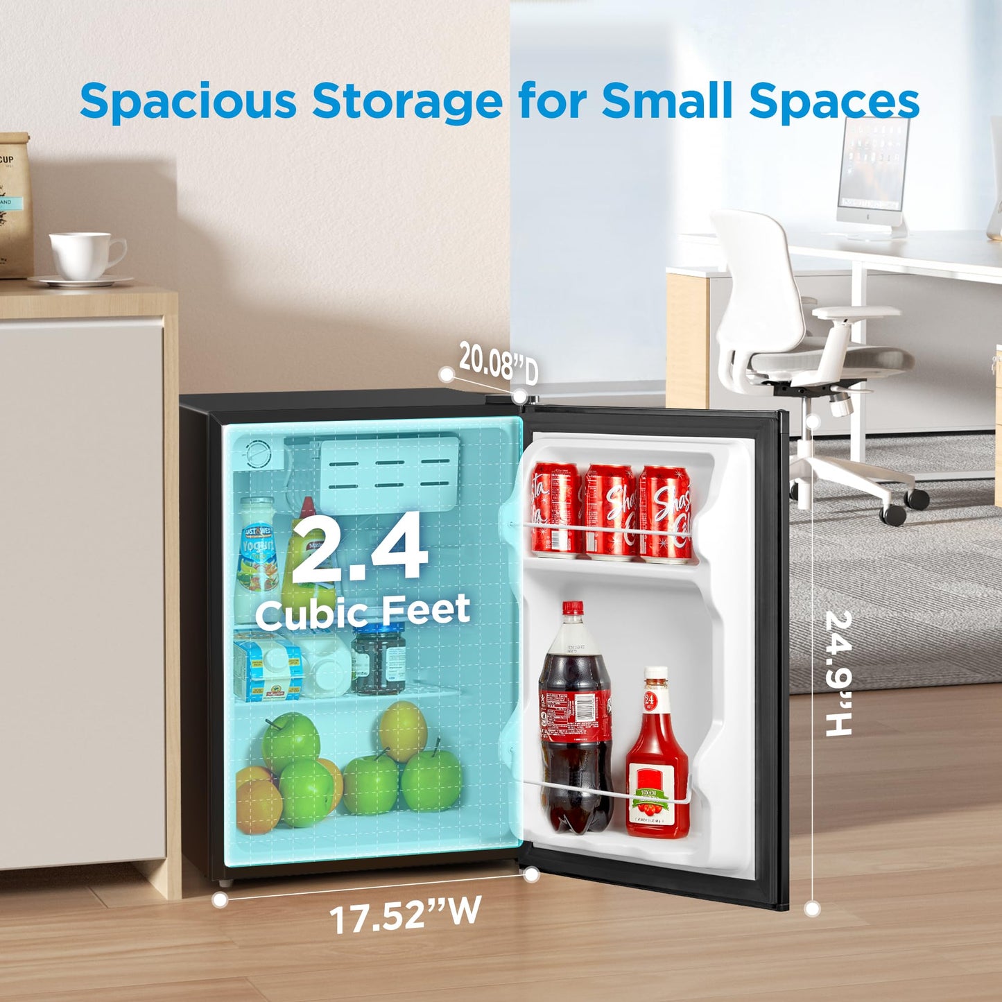 Midea WHS-65LB1 Mini Fridge, 1.6 Cu.ft Energy Star Certified Mini Refrigerator, Adjustable Thermostat, Reversible Door, Low Noise for Dorm, Office, Bedroom, Black