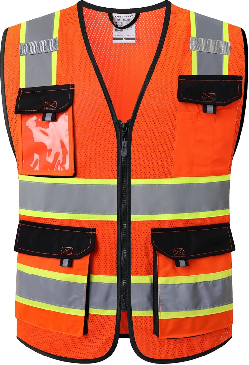 JKSafety Hi Vis Reflective Safety Vests for Men Women High Visibility Vest with Pockets Mesh Fabric Construction Safety Apparel Neon Vest for Work (220-Yellow L)